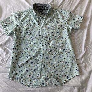 Interaffair Retro 80s Men's Geometric Print Short Sleeve Shirt - Light Blue